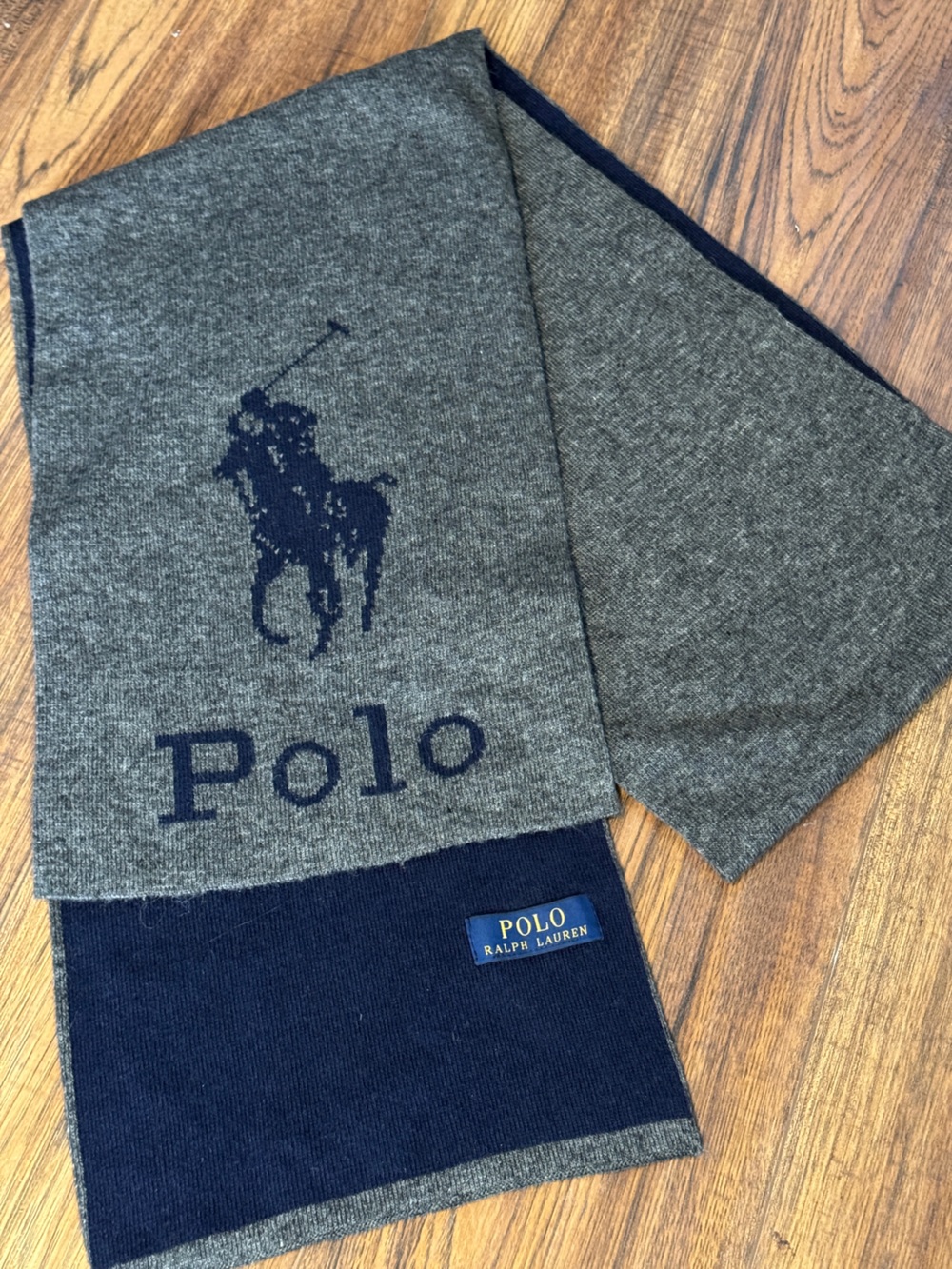 Polo Ralph Lauren Big Pony Wool Scarf Grey Navy Blue
